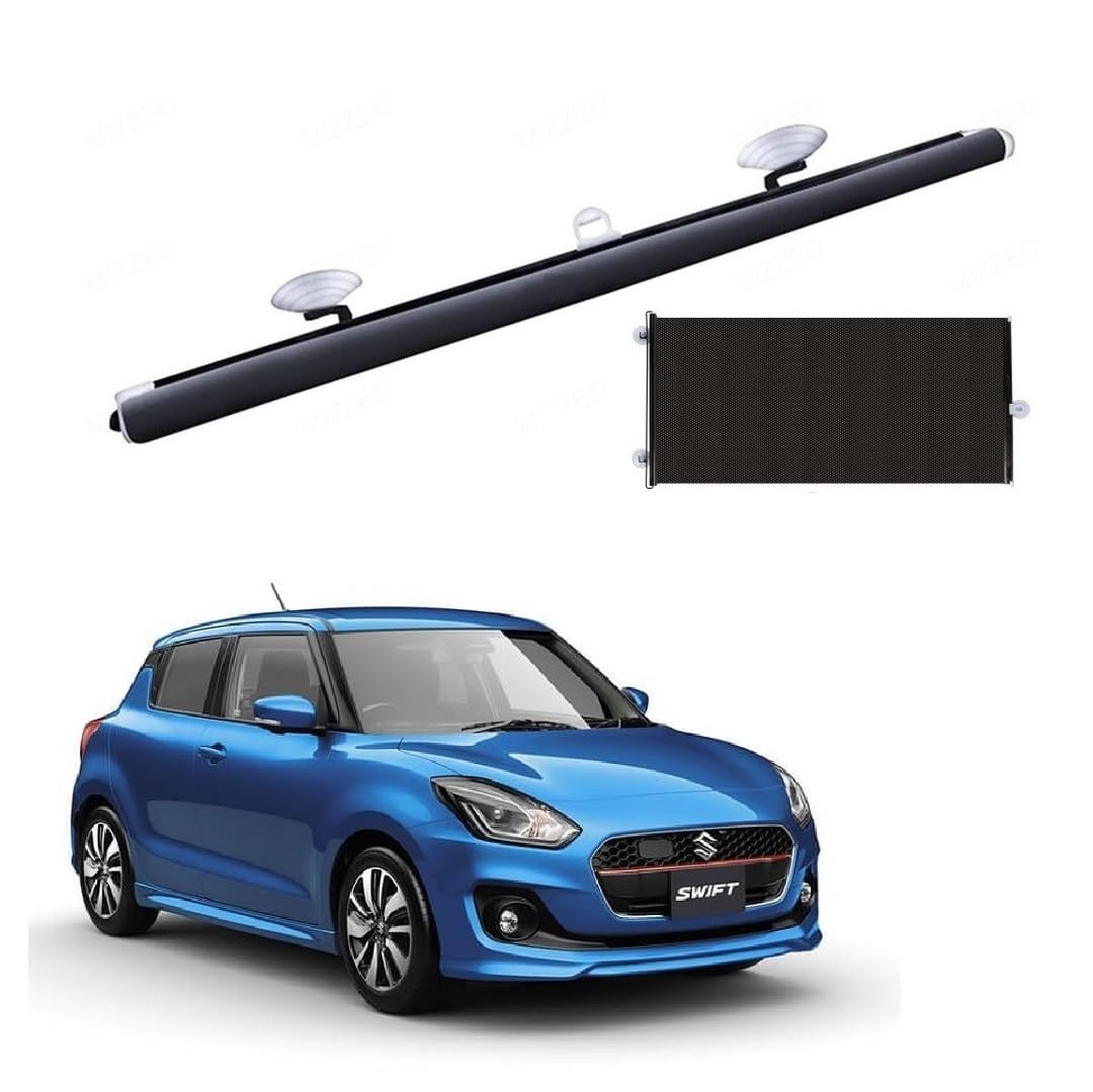 Plastic Car Front/Rear Glass Windshield Folding Roller Sunshade Self Retractable Design, Locks Sun Heat and UV Rays Protection Black Film Suitable for Maruti Suzuki Swift Type-4