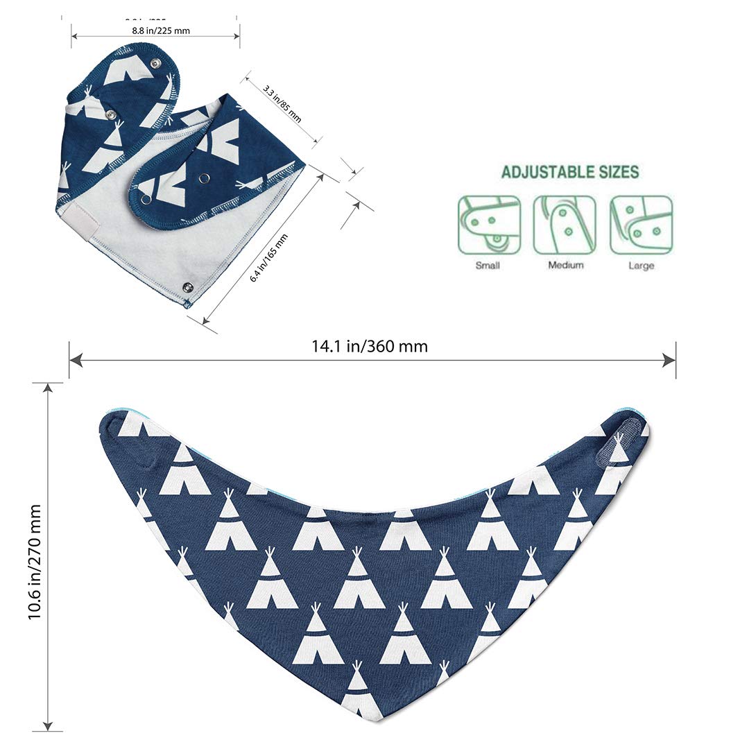 BeeBaby Super Absorbent & Soft Bandana Bib with Snap-On Teether. 100% Waterproof & Washable. (Dark Blue - Huts) 3M+ 3