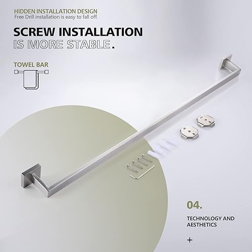 Vista 7 de KOKOSIRI Toallero individual de 36 pulgadas, soporte para toallas de cocina de baño, toallero de acero inoxidable SUS304 montado en la pared, níquel