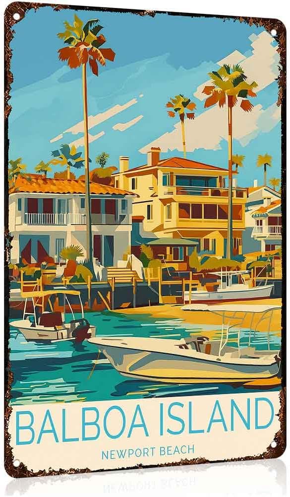 Balboa Island Newport Beach Coastal Travel Aluminum Metal Sign 8 x 12 Inch