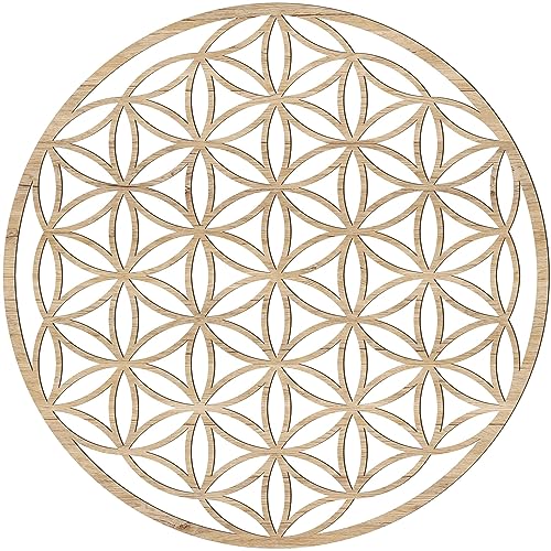 Blume des Lebens Wandbild aus Holz in Eichen-Optik – Ø 49 cm – Spirituelle Wanddeko für Wohnzimmer, Yoga- & Meditationsräume (49 cm, Eiche)