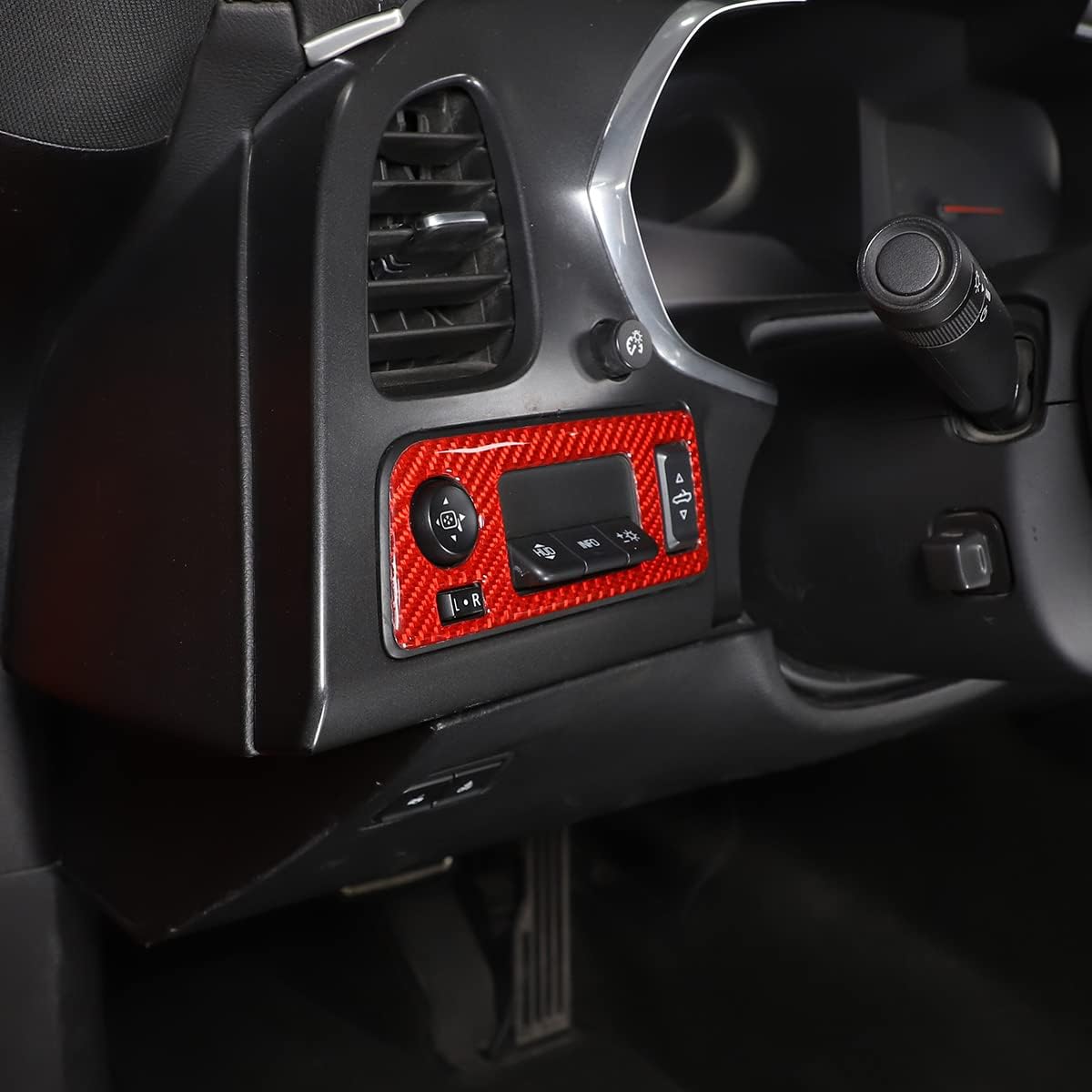 for Chevrolet Corvette C7 2014-2019 Soft Carbon Fiber Car Rearview Mirror Adjustment/Car Headlight Light Switch Frame Sticker Protective Car Interior Accessories 1 PCS (Carbon Fiber Red)