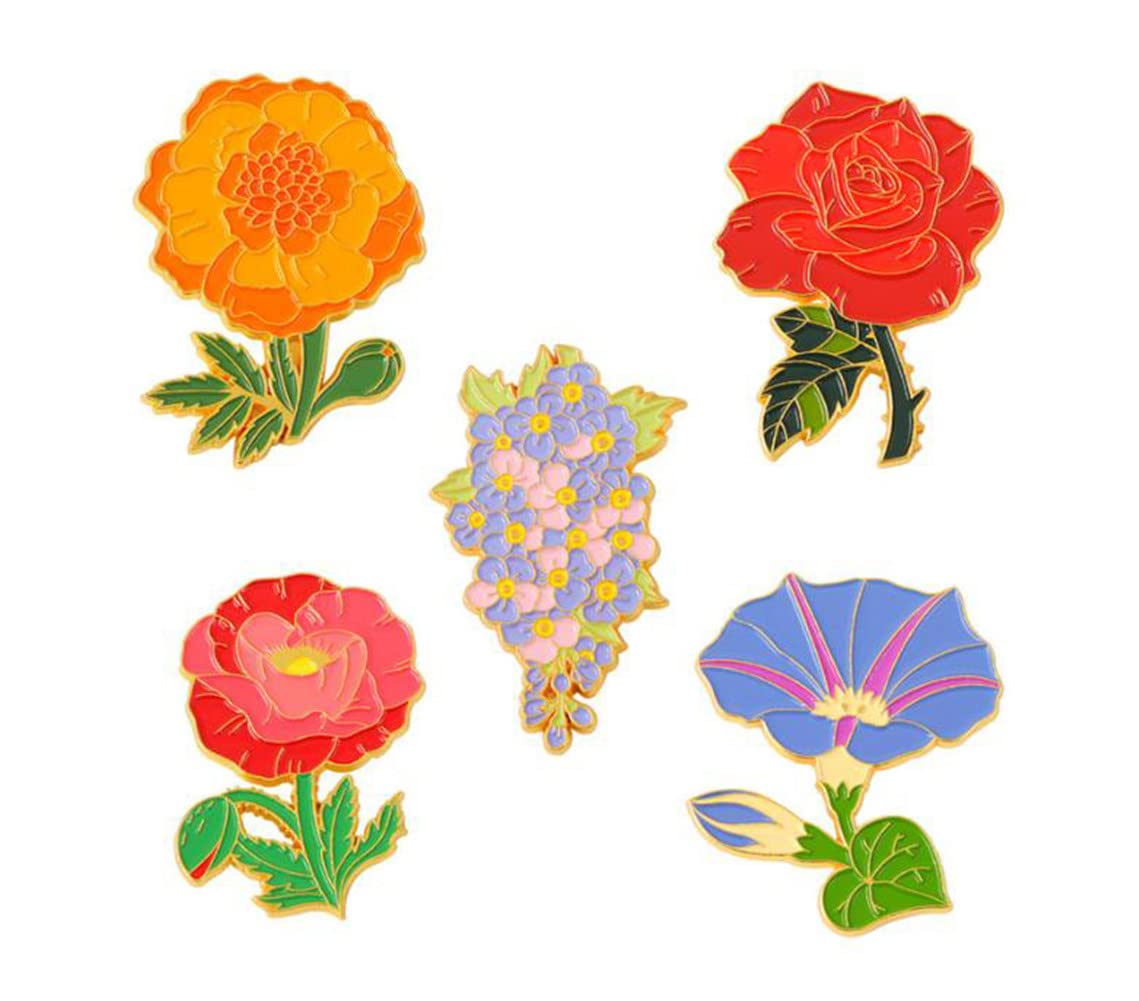 KAWADUA Hundred Flowers Bloom Enamel Pin Custom Poppy, morning glory, chrysanthemum Brooch Bag Lapel Pin Badge Jewelry Gift, Metal, alloy