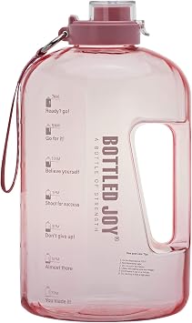 1 Gallon Water Jug with Flip-top Lid&Handle Strap, Leak-proof BPA Free Reusable Time Marker Reminder Large Capacity Water Bottle for Outdoor Sports Gym Hiking 128oz Pink, 128 oz