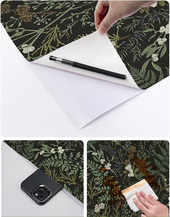 Dark Green Fern Botanical Shelf Liner Contact Paper Self Adhesive Vinyl Botanical Drawer Liner Wall Paper for Kitchen Cabinets Dresser Dollhouse Walls Arts Crafts Decal 17.5X117 Inches