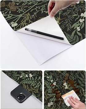 Dark Green Fern Botanical Shelf Liner Contact Paper Self Adhesive Vinyl Botanical Drawer Liner Wall Paper for Kitchen Cabinets Dresser Dollhouse Walls Arts Crafts Decal 17.5X117 Inches