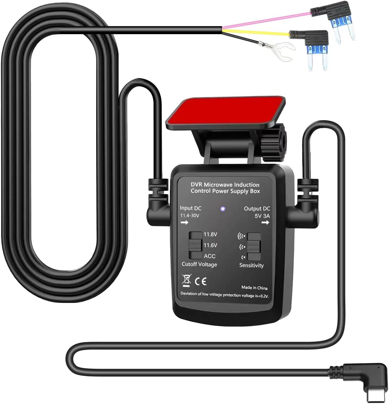 Dash Cam Type-C Hardwire Kit with Radar Detection,12V-24V to 5V/3A, with Low Voltage Protection, 24 Hour Radar Detection Parking Monitoring(DK2)