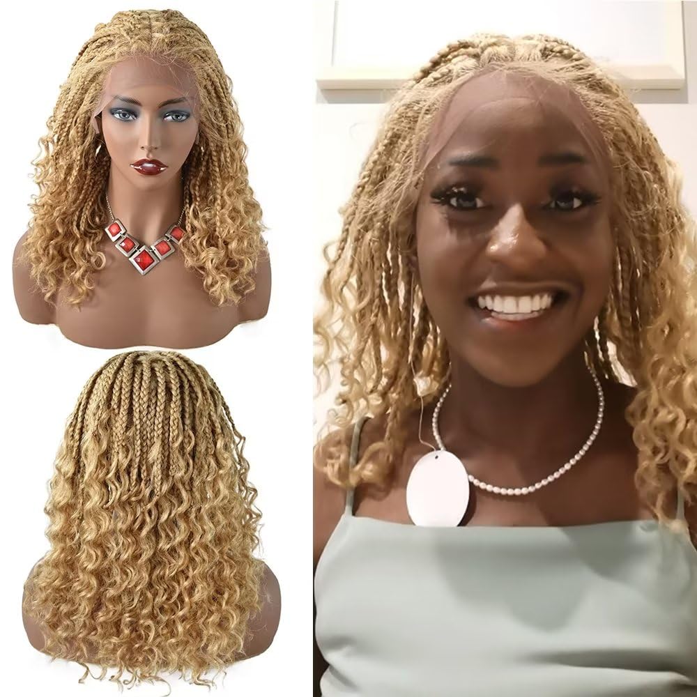 18" Afro Box Hand Braided Wigs For Black Women Cronrow Micro Twist Knotless Lace Front Braids Dreadlock Wig Premium Quality Synthetic Lightweight Braiding Hair #1B/99JT #Black/Deep Wine T