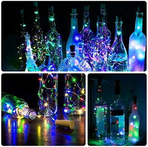 Bottle Lights with Cork, 10 Pack Copper Wire with 20 LEDs 2M LED String Lights, Battery Operated Wine Glass Fairy Lights, for DIY Bedroom Party Decor Wedding Birthday Festival Christmas, Multi-Colour