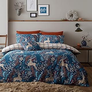 Happy Linen Company Winter Stags Blue Super King Reversible Duvet Cover Bedding Set