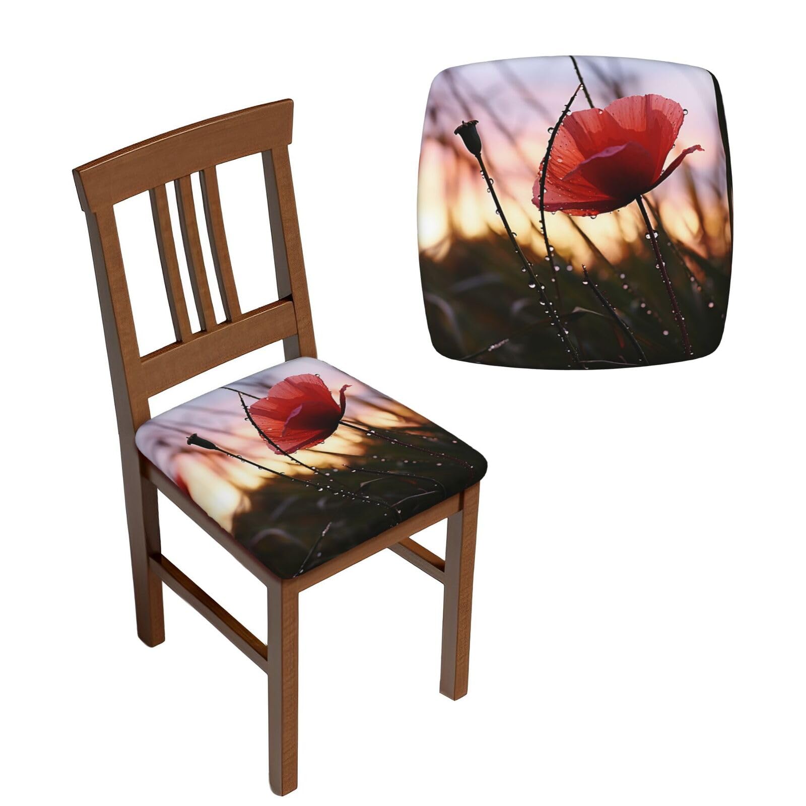 Lot de 6 housses de chaise amovibles douces et extensibles motif floral rouge