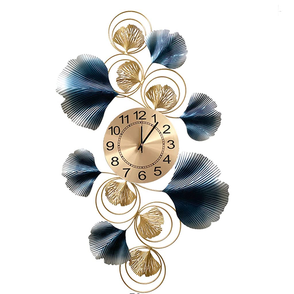 SaryEdge Decorative Large Wall Clock,Ginkgo Leaf Shape Art Metal Clocks,Wall Clock Non Ticking Wall Clock Silent for Living Room Cafe Restaurant Goud Quartz Clock,Decoration Wall,