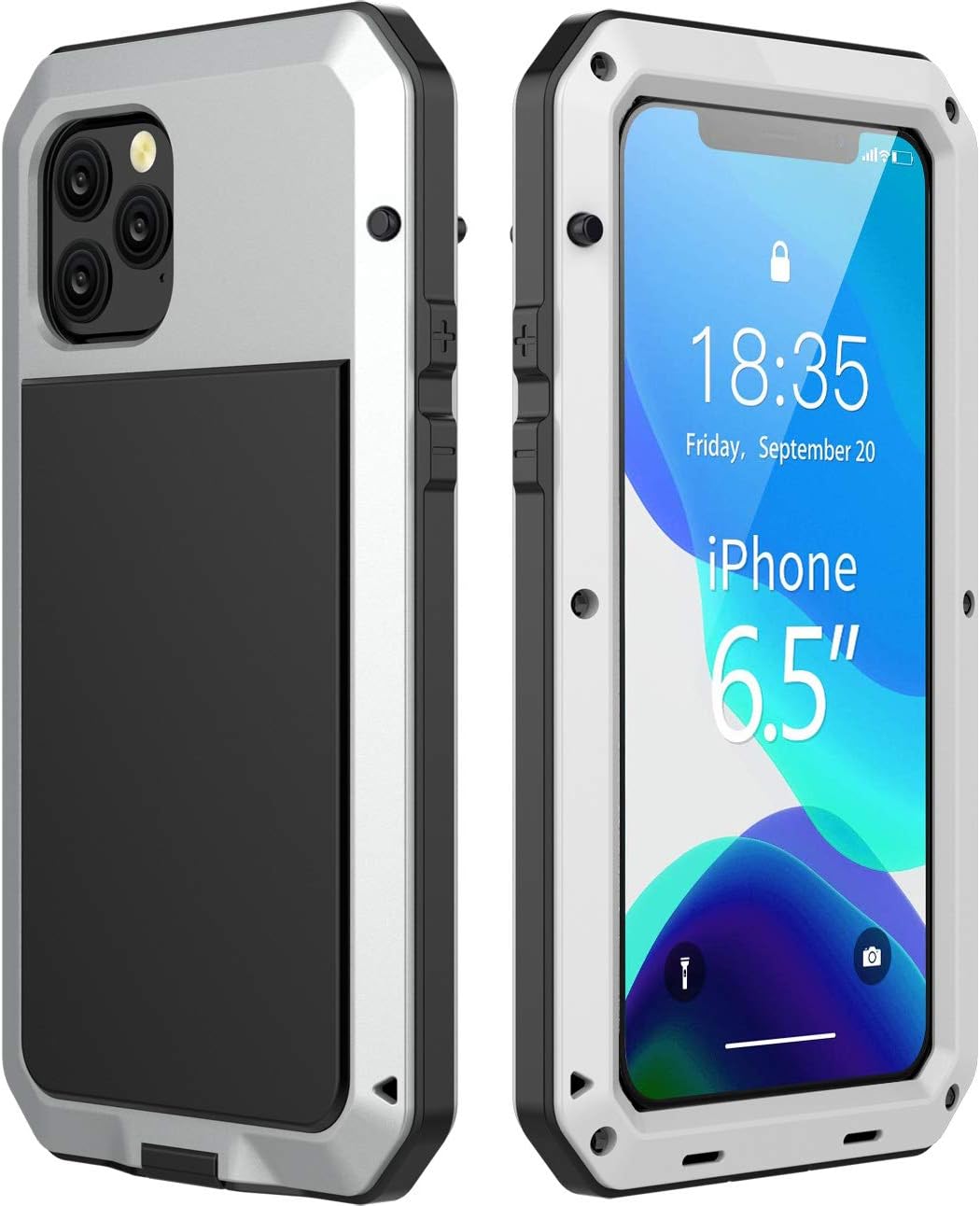 iPhone 11 Pro Max Case - Military Grade Drop Tested, Metal TPU Rugged Dustproof Shockproof Heavy Duty 360 Full Body Built-in Screen Protector Protective Case Cover for Apple iPhone 11 Pro Max (Silver)