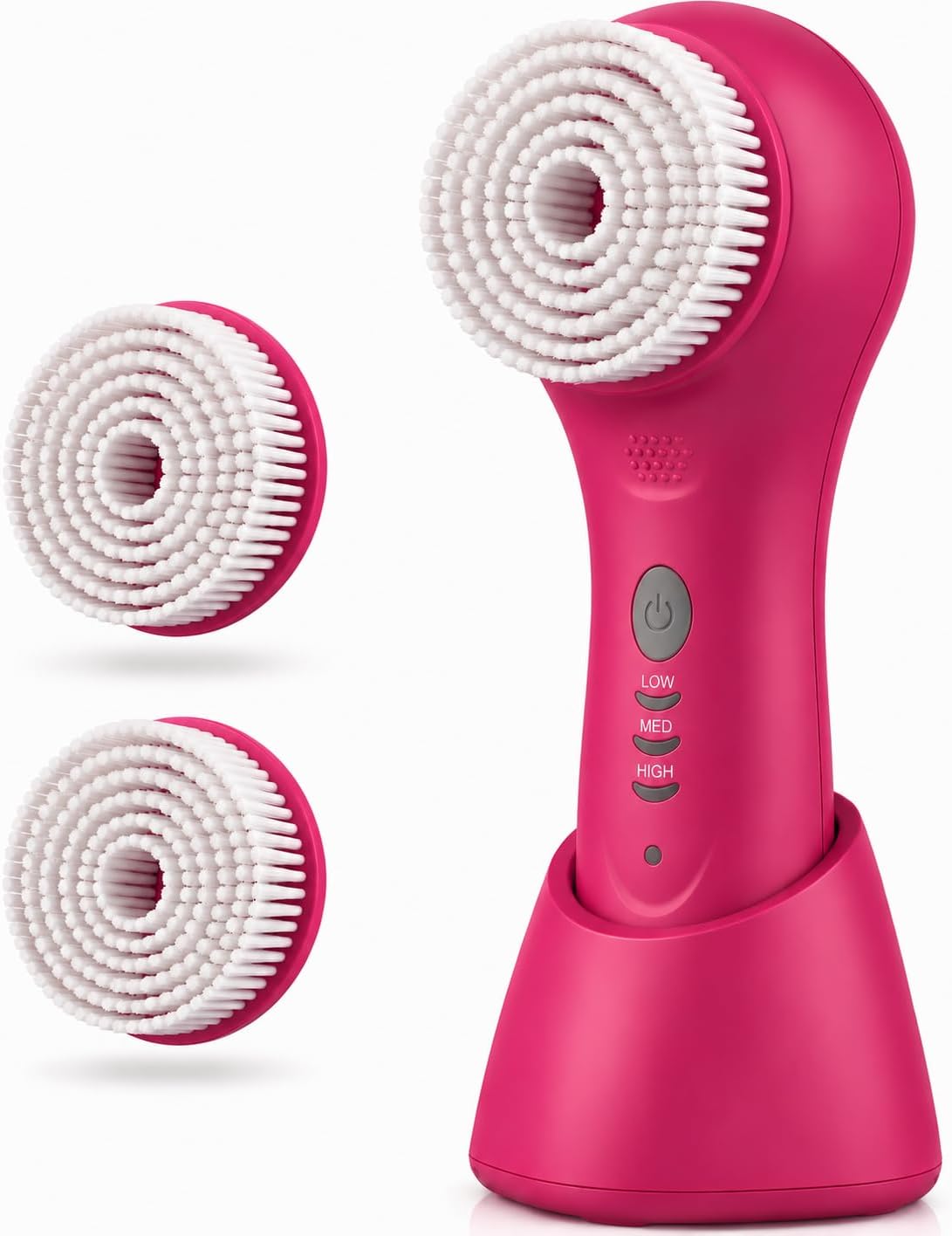 Conair True Glow Sonic Facial Cleansing Brush, Waterproof Rechargeable Face and Body Cleansing System with 3 Speeds, Automatic Timer, and Charging Stand - Pink (Model SFB3PK)