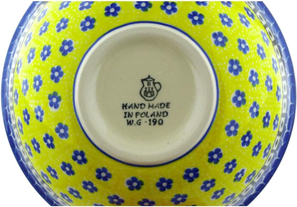 Polmedia Polish Pottery Bowl 6-inch - Sunburst Daisies Pattern Handmade in Boleslawiec Poland by Ceramika Artystyczna + Certificate of Authenticity