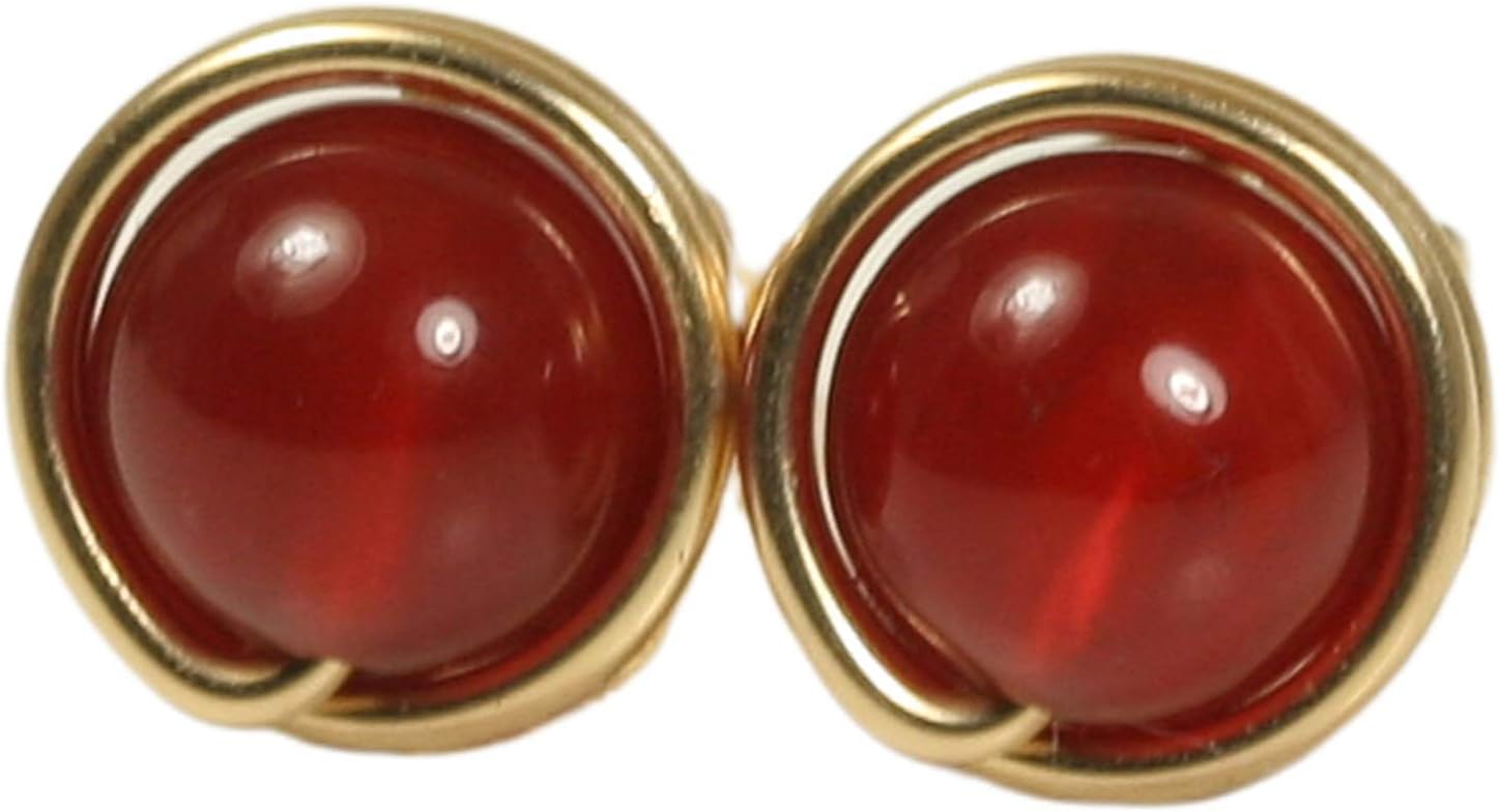 Jessica Luu Jewelry Gold Red Carnelian Stud Earrings Natural Gemstones Handmade