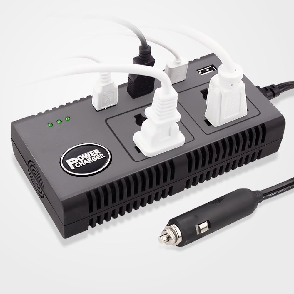 STRONKER 200W Power Inverter 12V DC to 110V AC Car Inverter Dual Universal Outlets 4USB Charging Ports 4.2A Portable Automotive Battery Chargers Adapter Travel Vehicle Power Converter Adaptor
