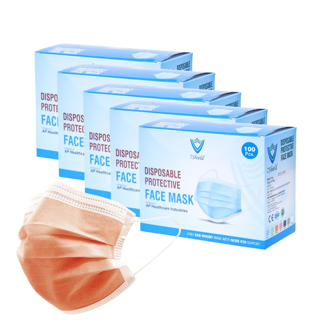 Face Mask | Disposable Safety Masks for Women & Men | ISO CE GMP SITRA Certified Soft Fabric Spandex Earloop strings, Comfortable & Blue Face Mask Box Pack of 500 Pcs Color - Orange-image-28