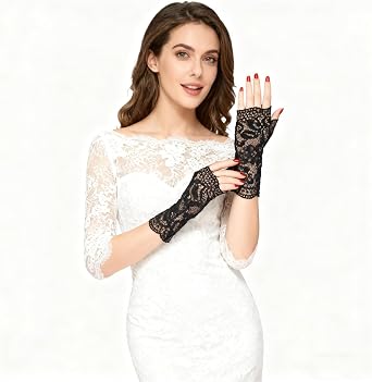 Women Short Lace Gloves Fingerless Party Wrist Gloves