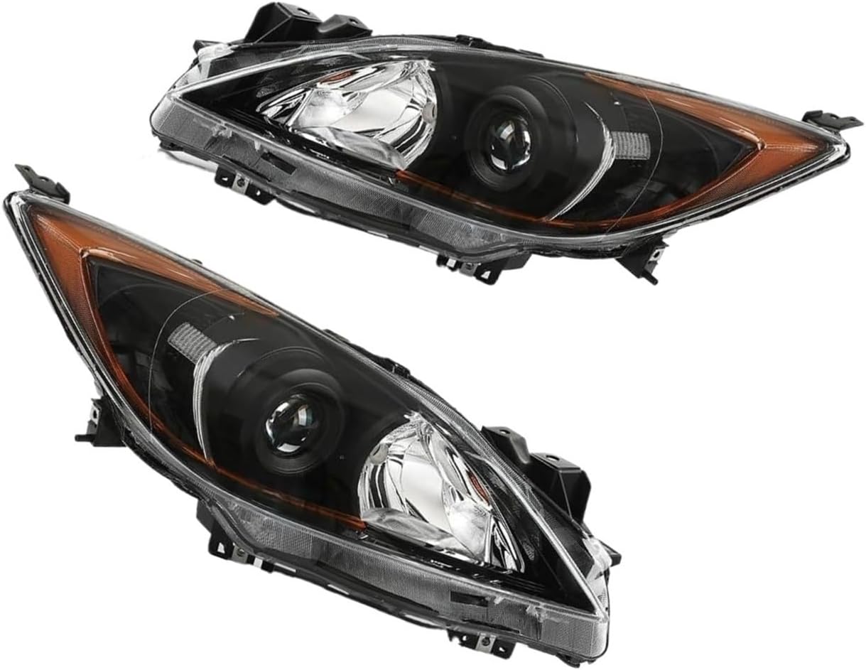 Front Assembly for Mazda 3 2010-2013 Sport MA2518130 MA2519130 Headlamps Pair(Clear lens Chrome Housing)