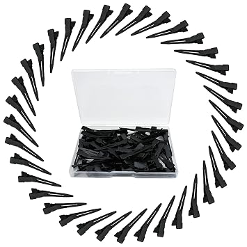 Tenalleys 50 Pcs 1.77Inch Black Metal Duck Bill Hair Clips for Women, Hair Coloring, Bows DIY, Hair Extensions, Salon