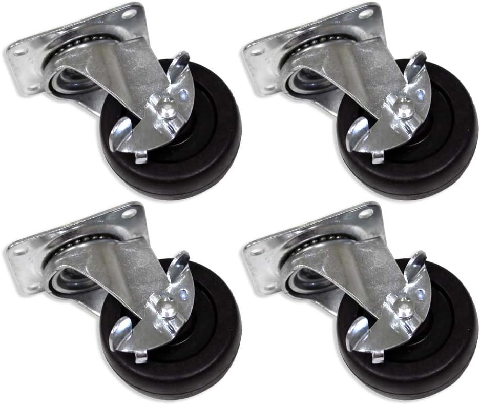 ToolUSA (4 Pack) 2.5" (6.35 cm) Diameter Replacement Swivel Casters/Wheels | Single Brake | Zinc-Plated | 360° Swivel | Perfect for DIY & Furniture