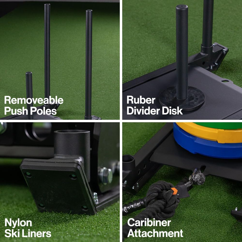 Titan Fitness Pro Sled Core Unit, 4-Post Push, Pull, or Drag Sled for Speed Training and Agility, Rated 750 LB Capacity, Use on Grass, Turf, Concrete or Asphalt, Fits Olympic Weight Plates
