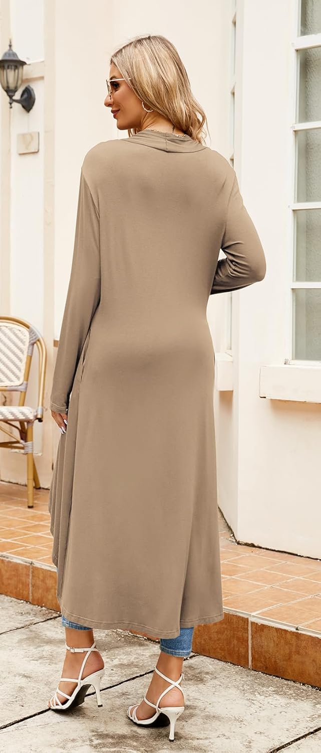 Newchoice Womens Long Cardigan Summer Casual Draped Open Front Lightweight Long Sleeve Cardigan Duster with Pockets - Image 6