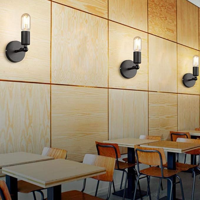 Mengjay Wandlampen, vintage, industrieel, zwart, metaal, plafondlamp, retro, binnenlamp, decoratie voor woonkamer, keuken, hal, slaapkamer, café, bar photo 2
