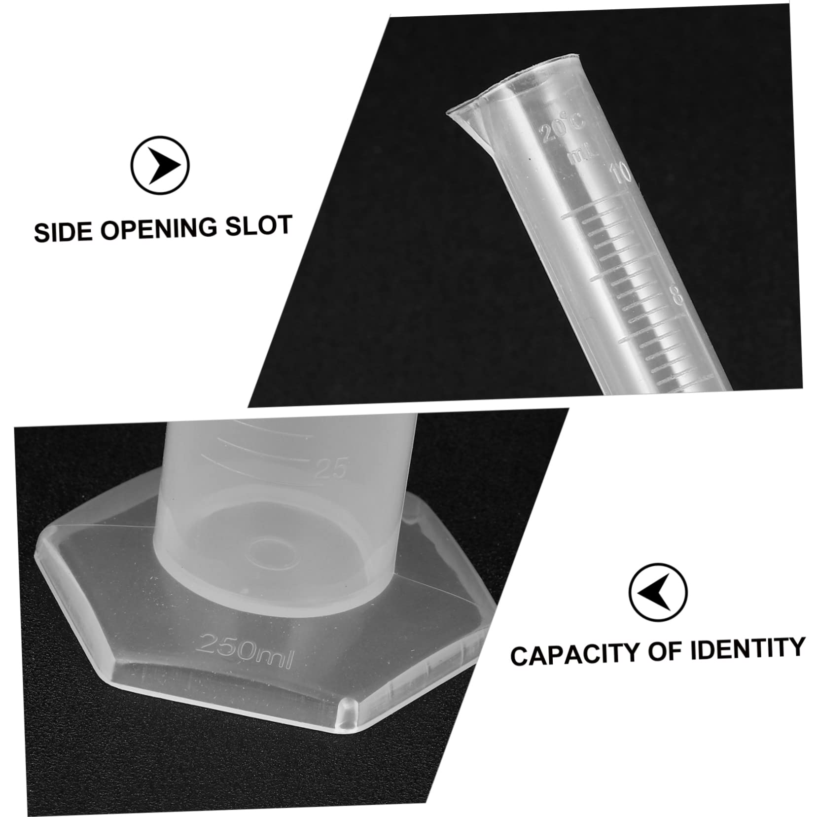 SOLUSTRE Probeta Plástico Graduada 10ml 50ml 100ml 250ml Cilindro Medidor Transparente Set 4 Piezas