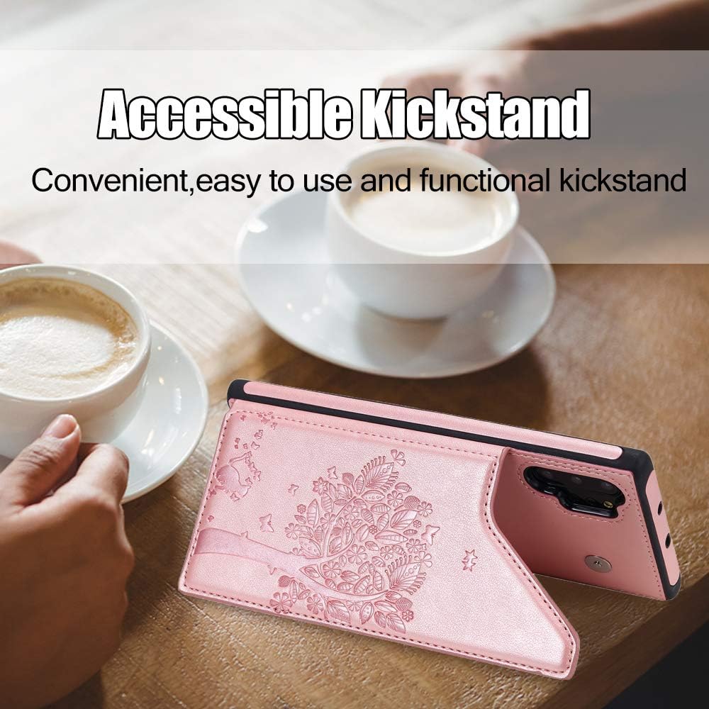 Vodico Samsung Galaxy Note 10 Plus Case Wallet, Note 10+ 5G Phone Case with Card Holder,Slim Leather Vintage Embossed Butterfly Flowers Flip Folio Magnetic Closure Stand Cover for Women (Rose Gold)