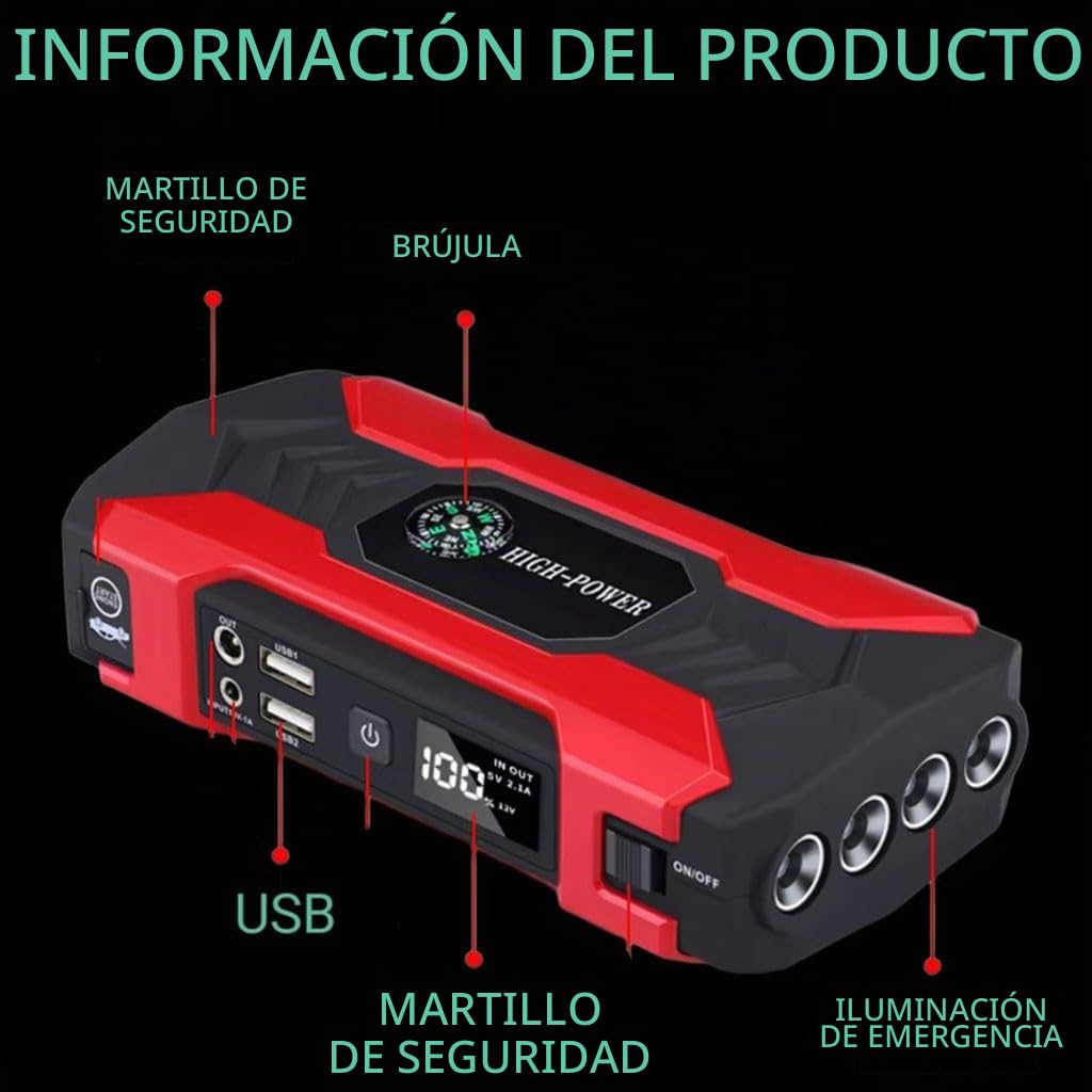 Arrancador de batería de Coche para Toyota CHR 2018-2025, 12V 28000mAh Arrancador de Coches Pinzas Bateria Booster Bateria Accesorio