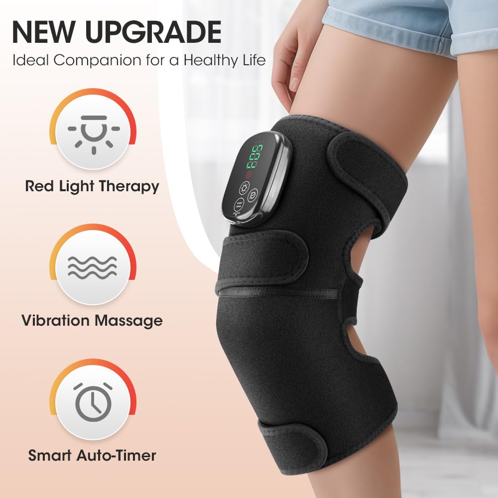 Red Light Therapy Knee Brace & 4-Motor Deep Vibration Massager, Extra-Long & Wide Design for Knee, Shoulder, Arm & Leg, 660nm/850nm Therapy, Smart Timer, 5000mAh Battery