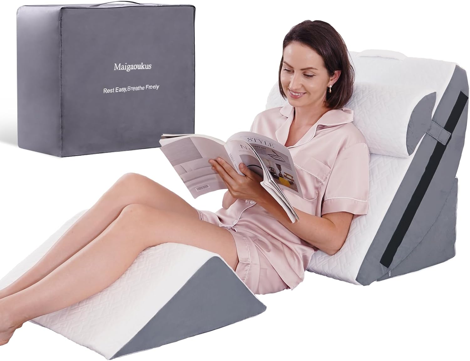 4PCS Orthopedic Bed Wedge Pillow Set for After Surgery – Adjustable Memory Foam Body Positioners for Leg, Knee, Back Pain Relief, Elevated Pillows for Adult Sleeping Acid Reflux 4 Piece Set White