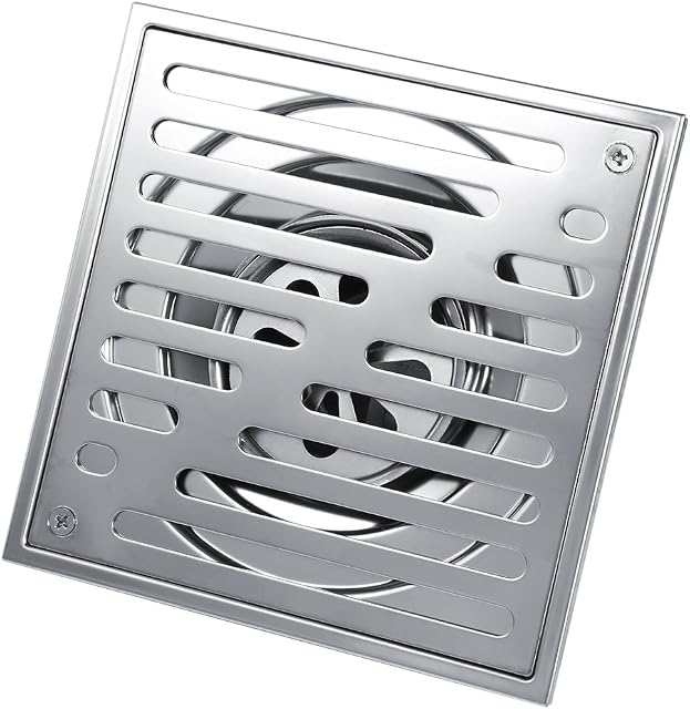 Square Floor Drain Stainless Steel Anti-Odor Bathroom Waste Gate Shower Drainer Large Caliber (Silver)