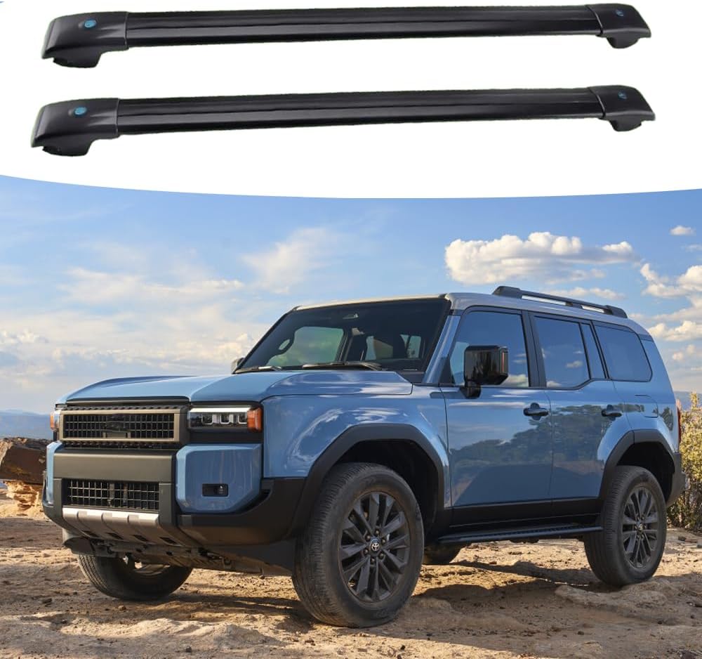 2PCS Crossbar Roof Rail Rack Lockable Fits for Toyota Land Cruiser Prado J250 2024 2025 Luggage Carrier Cross Bars Aluminum (Black)