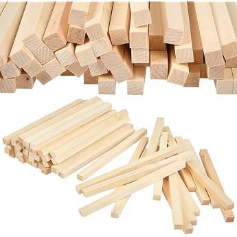 Pack of 50 Wooden Sticks for Crafts Wooden Sticks Square Wooden Strips Wooden Blocks for Crafts Wooden Block Made of Basswood Wooden Rod Craft Wood Craft Blocks Sticks for DIY Crafts 25 x 1 x 1 cm