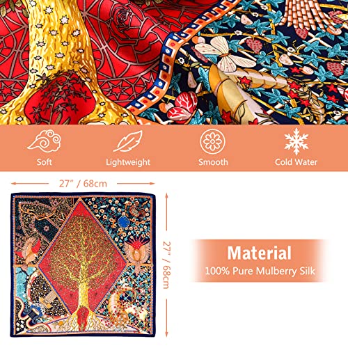 100% Silk Head Scarf for Women - 27" Hair Scarves Satin Bandanas Square for Night Sleeping with Gift Packed4
