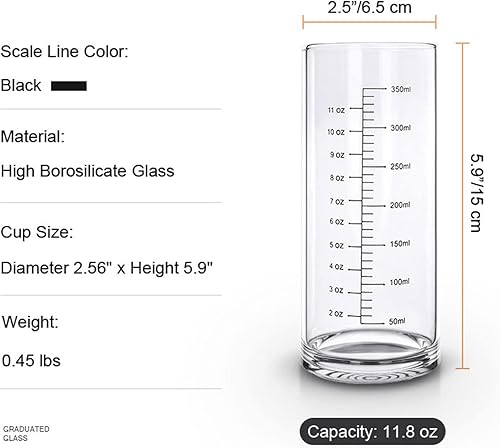 Miniatura 5 de Vaso de vidrio graduado, vaso medidor de vidrio de borosilicato alto para ancianos, principiantes, pérdida de peso, vidrio transparente recto con