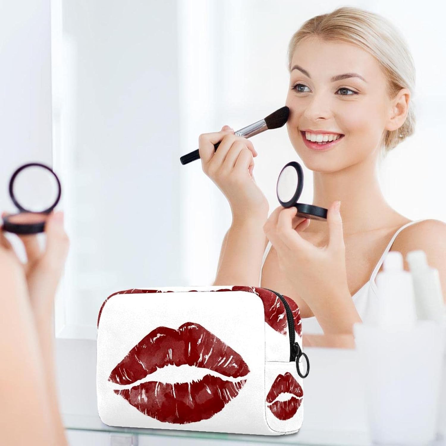 Bolsa De Maquillaje Pequeña Para Cosméticos, Bolsa De Maquillaje Portátil De Poliéster Con Cremallera, Impermeable, Mini Para Mujeres Y Niñas, B17415, 18x22x13.5 Cm/ 7.1 X 8.7x 5.3 Inches, Neceser De