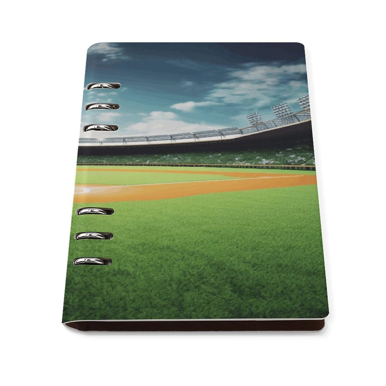 JTREHY Green Baseball Field Backdrop Notebook A5 Binder Refillable Planner Notebook Loose Leaf Binder with 6 Ring Water Resistant Hardcover Note Book for Note Taking Teachers Women Men 13.7 X 9