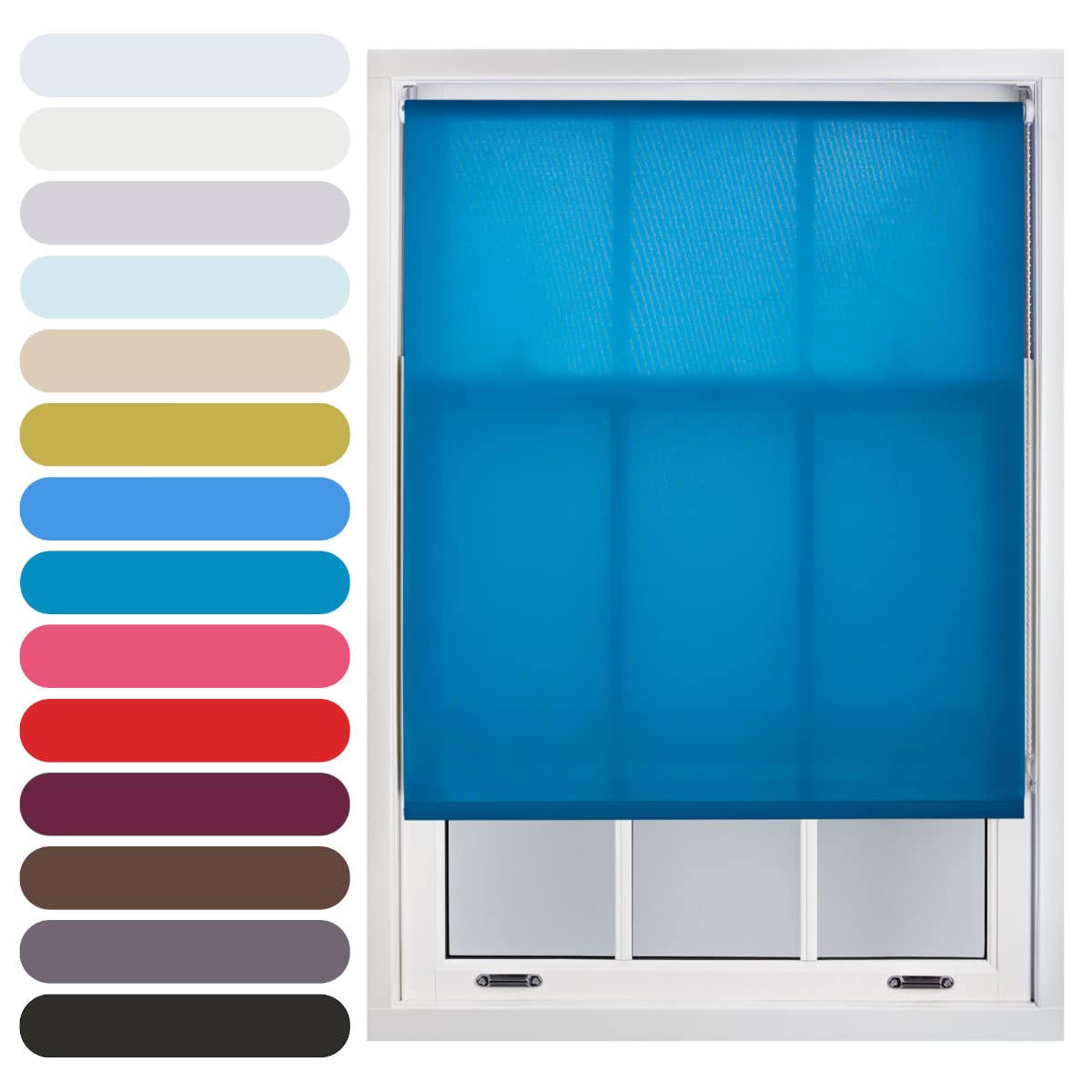 FURNISHED Daylight Roller Blind Trimmable Blinds Window Shade - Easy Install Non-blackout Fabric Complete Roller Blind Kit for Kitchen Living Room Bedroom, Teal, 235W x 165H cm