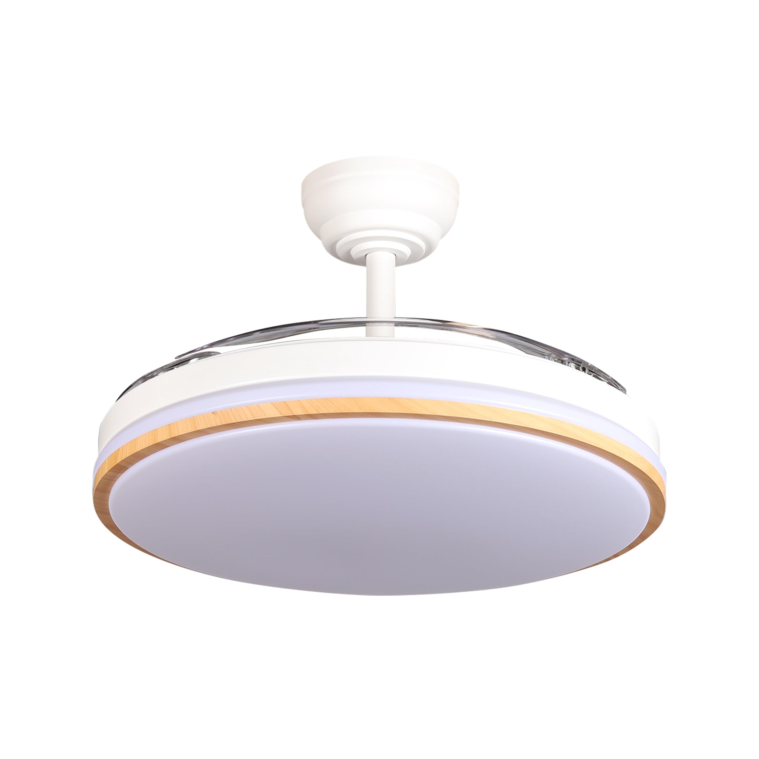 YATEK Rubia Ventilatore da Soffitto con Luce LED 60W, Bianco e Effetto Faggio, 6980 Lumen, Motore DC Silenzioso, Pale Retrattile, 6 velocità, Telecomando, Illuminazione Dimmerabile, Funzione Estata
