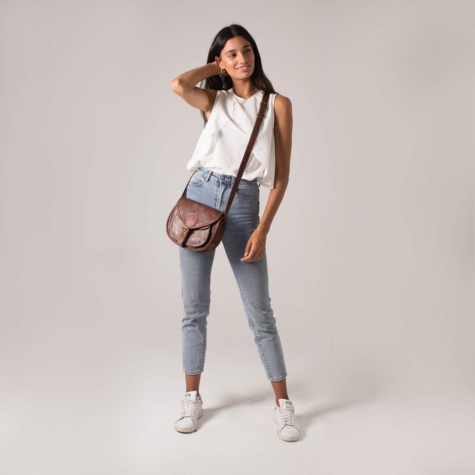 LEABAGS Felicia Bolso de Mujer de Cuero Genuino en Look Vintage I Bolso de Hombro I Bolso de Cuero I Bolso de Bandolera