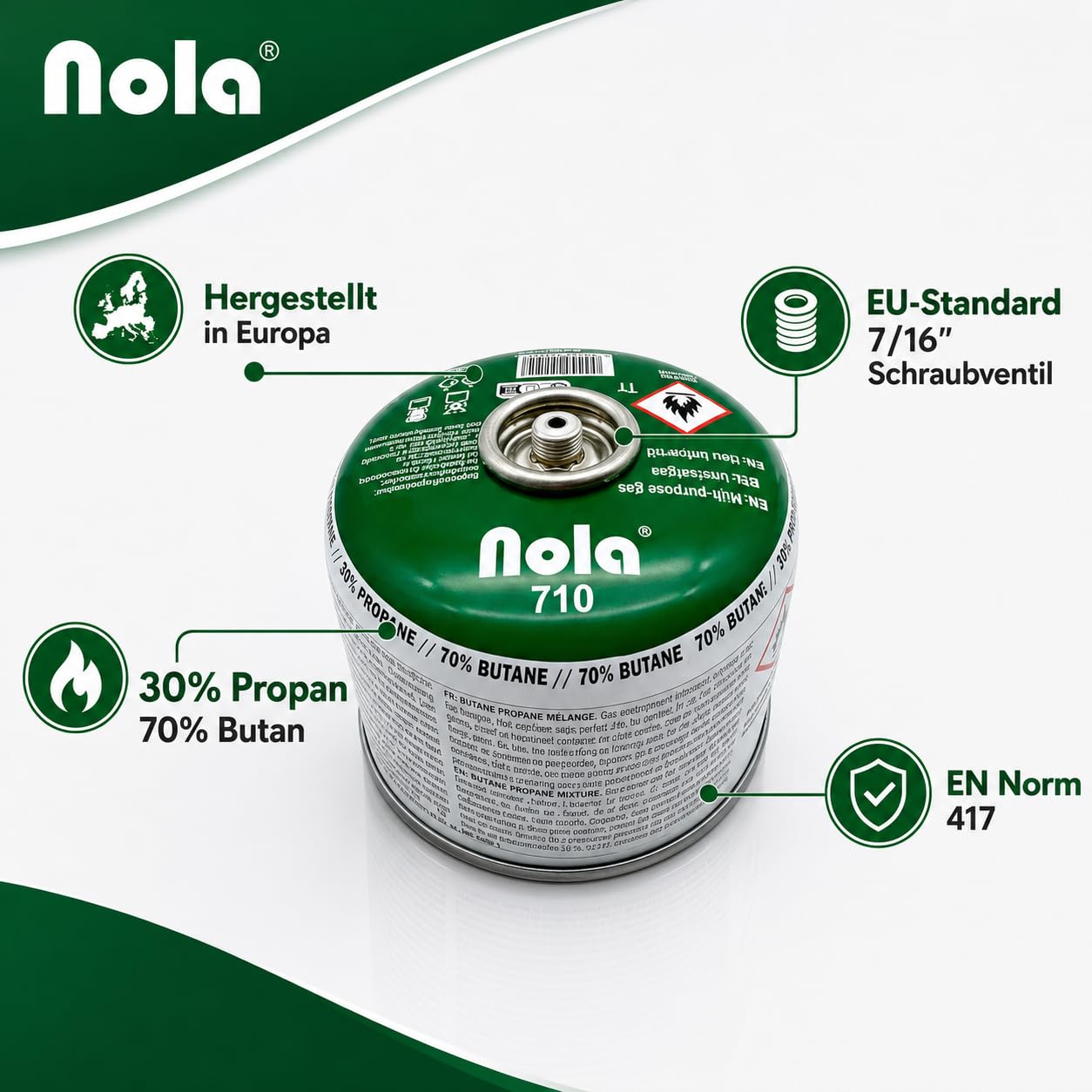 NOLA Lot de 2 cartouches de gaz propane butane de camping 230 g - Valve à visser EN 417 - Réchaud à gaz - Brûleur à souder - Cartouche de gaz à visser - Cartouche de gaz à visser - Cartouche de gaz à