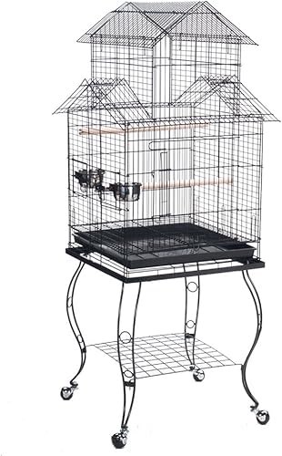 Jaula para pájaros, con soporte, para cacatúa del Amazonas, oro gris africano, perico, 20 x 20 x 57 1/2 pulgadas de alto