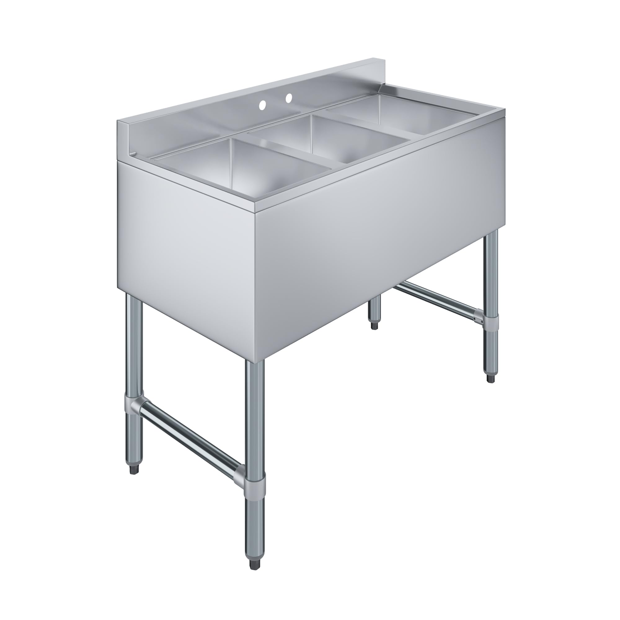 AmGood 38 in. x 19 in. 3-Compartment Underbar Bar Sink, No Faucet - 10 in. x 14 in. x 10 in. Bowls, 18-Gauge 304 Stainless Steel, NSF Certified