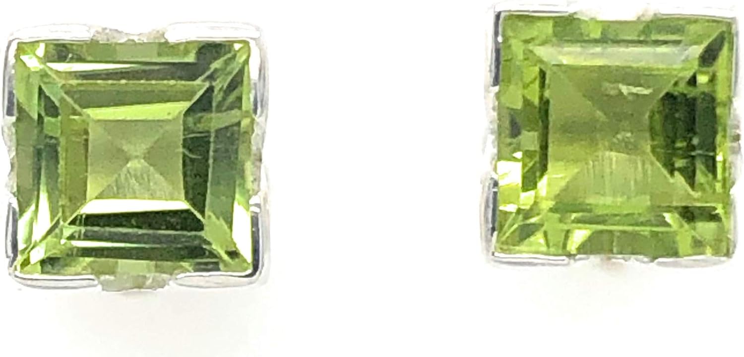 Natural 2.5ct Peridot 925 Solid Sterling Silver Earrings 6mm