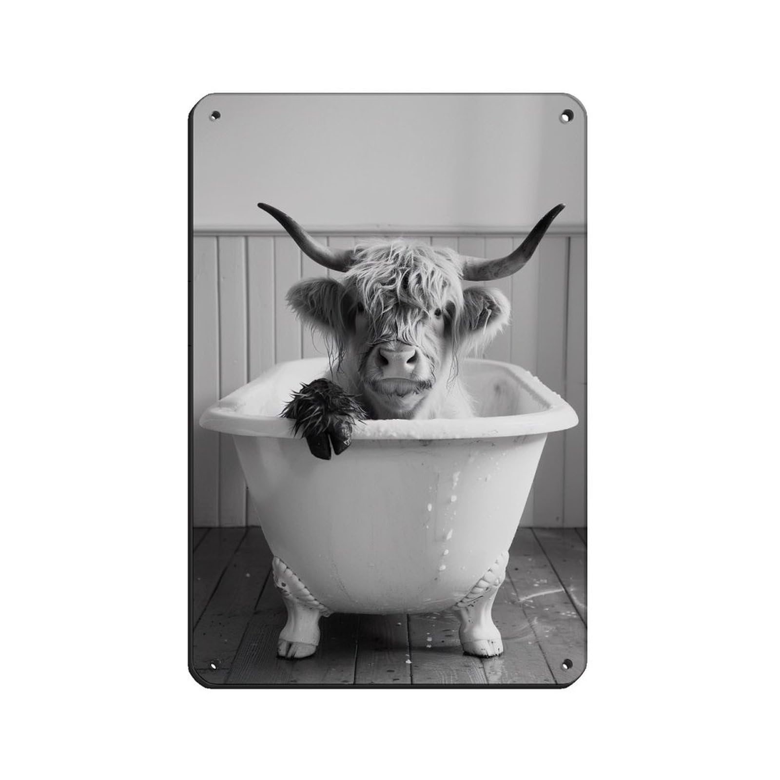 Lxwnze 20L X 30W Cm Highland Cow In The Bathtub Retro Poster Metal Tin Sign Chic Art Retro Iron Painting Bar People Cave Cafe Family Garage Poster Wall Decoration 8X12inch(20X30cm)