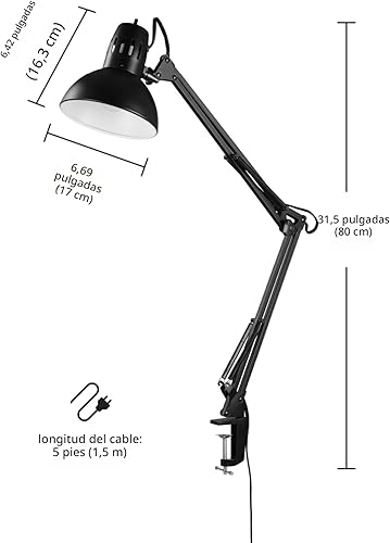 Miniatura 7 de Globe Electric 56963 Lámpara de escritorio de 31.5" con múltiples articulaciones y abrazadera de metal, negra, interruptor giratorio de encendido